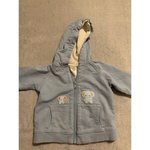 2006 Gymboree Creatures Great & Small Blue Elephant Baby Hoodie 3-6 Month Zip Up
